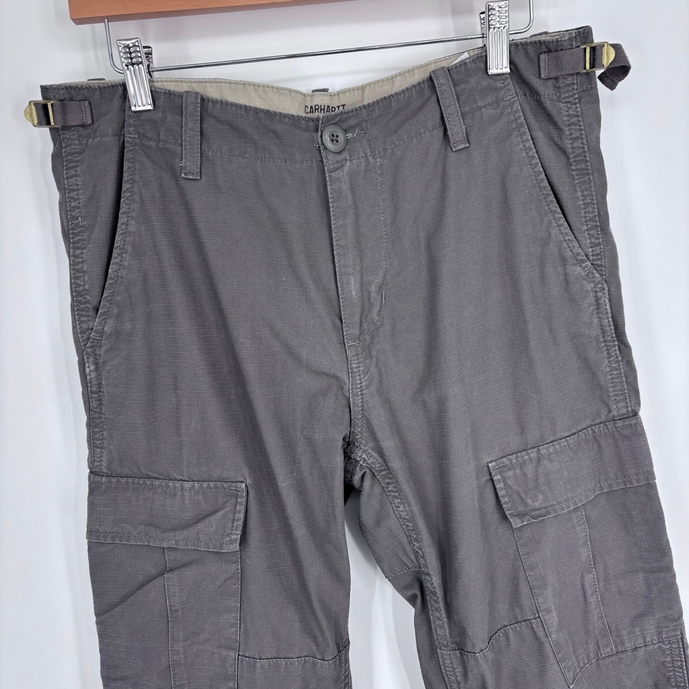 Carhartt WIP Aviation Pants Mens 30x30 (Tag 30x32) Grey Ripstop Cargo Slim Fit